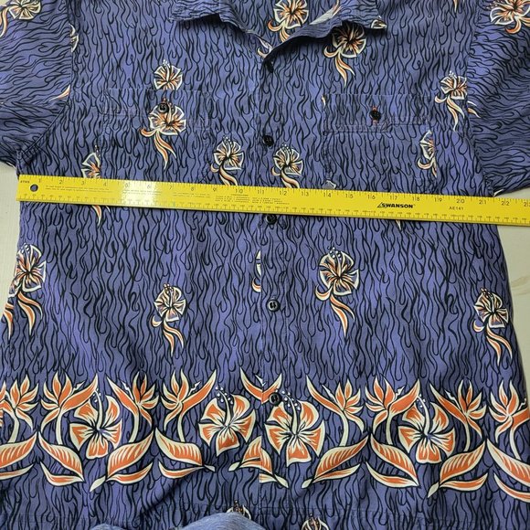 Vintage No Fear Men's Large Hawaiian Shirt 90s Retro Button Up Blue Floral Top - Picture 7 of 10